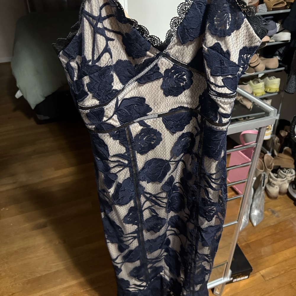 Lulu's Blue and White Sheath Midi Dress V-neck Cocktail